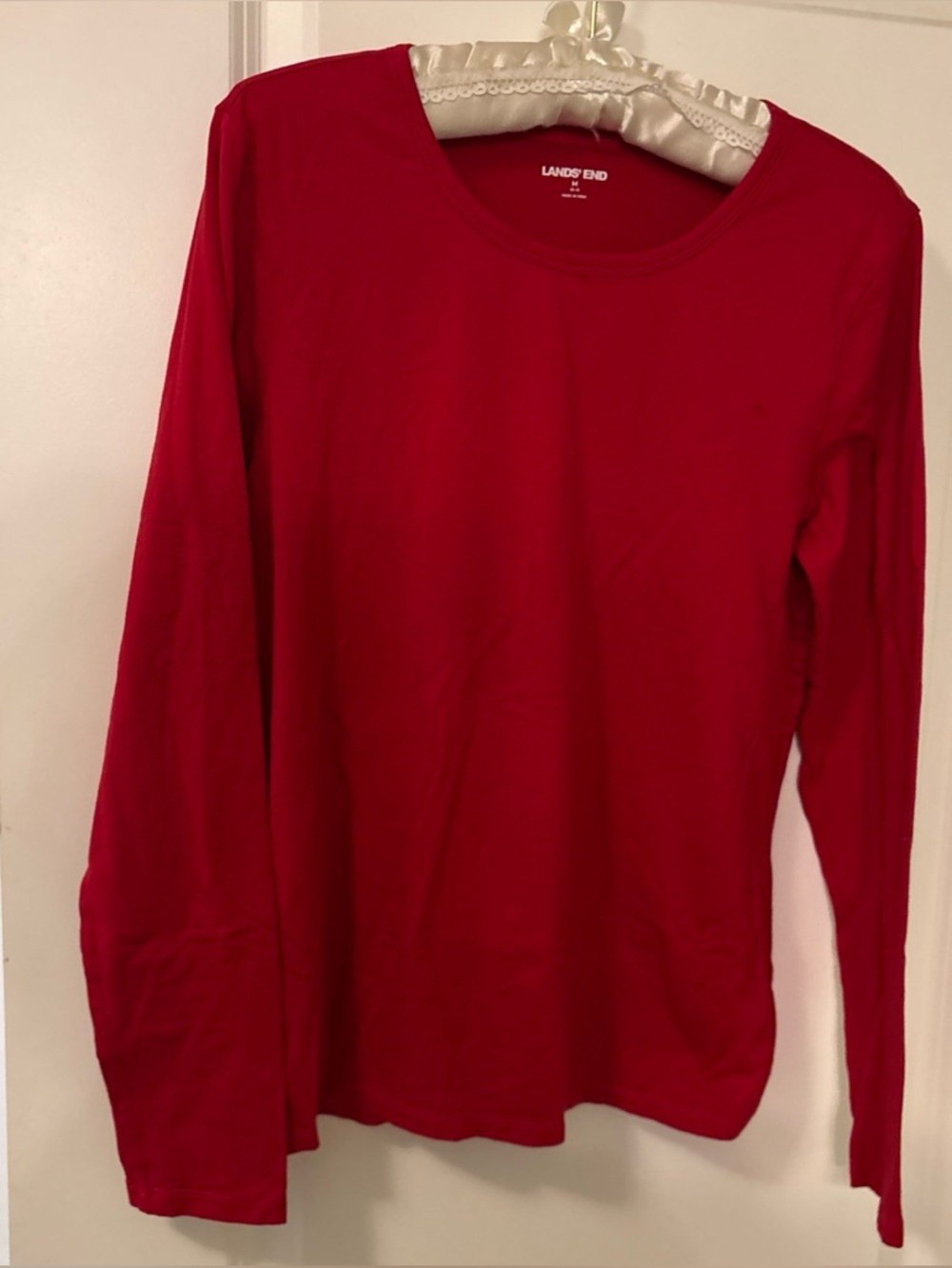 Lands' End-Long Sleeve-Round Neck Top-Red-Cotton/Poly/Spandex-sz M-EUC